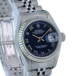 ROLEX DATEJUST BLUE ROMAN DIAL STEEL 18KW FLUTED STEEL JUBILEE WATCH 26 MM 69174